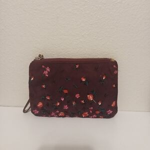 Floral Embroidered Clutch - Burgundy